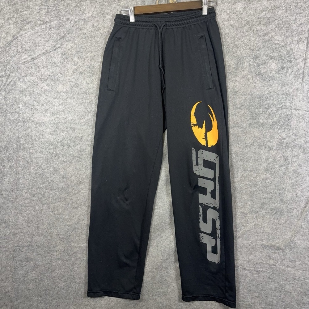 GASP Track Pants Mens Sz M Black Pockets Lightweight Logo Gym Workout